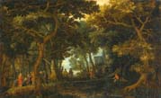 forest landscape with two of christ's miracles